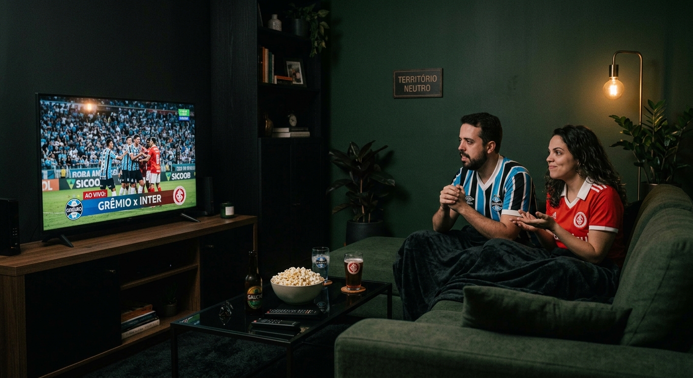 Casal assistindo a uma partida de futebol ao vivo