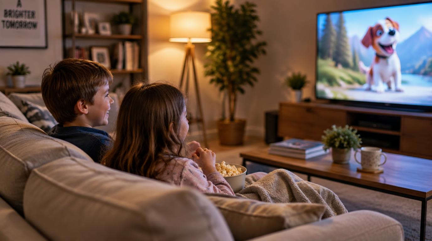 Crianças no sofá assistindo à televisão